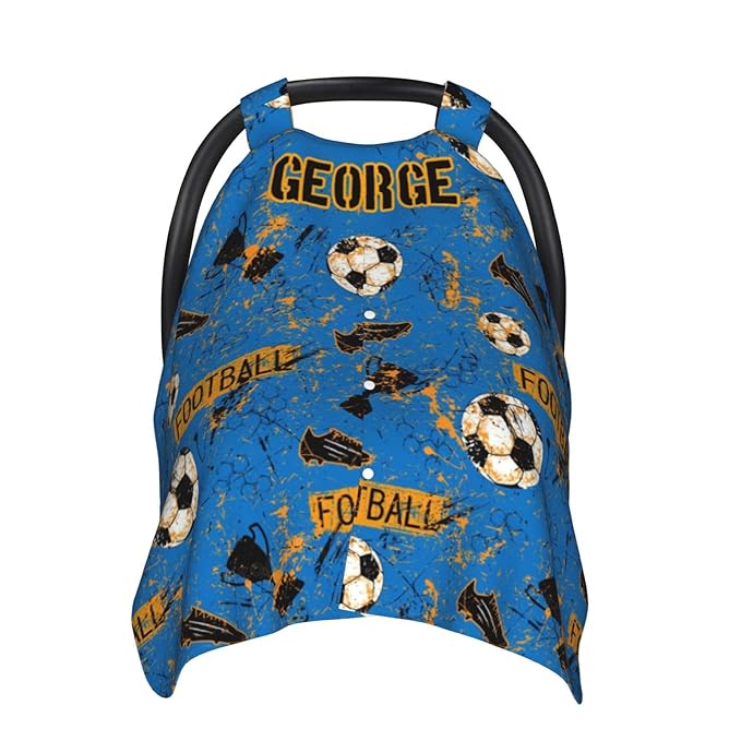 Personalized Baby Car Seat Canopy for Babies with Name, Custom Soccer Stroller Car Seat Covers for Boys, Nursing Carseat Cover for Breastfeeding, Car Seat Canopies for Infant Newborn