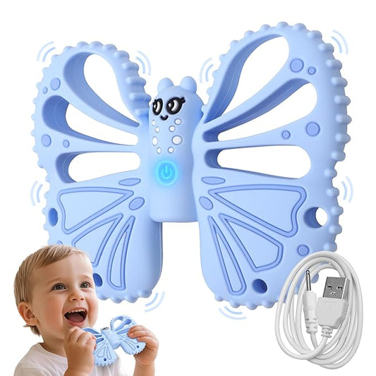 Vibrating Sensory Chew Toy for Autistic Children - USB Fast Charging, 10-Speed Vibration Baby teether, Rechargeable Teether for Babies 18 Months, Autism Sensory Toys & Calming Chew Toys (Blue)