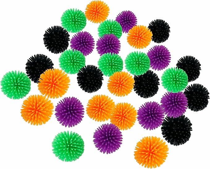 Funiverse Bulk 50 Pack Bright Halloween Colorful Porcupine Ball Assortment - 1.25" Spike Ball Ideal for Any Time of The Year - Ideal Non-Candy Trick or Treat Handout