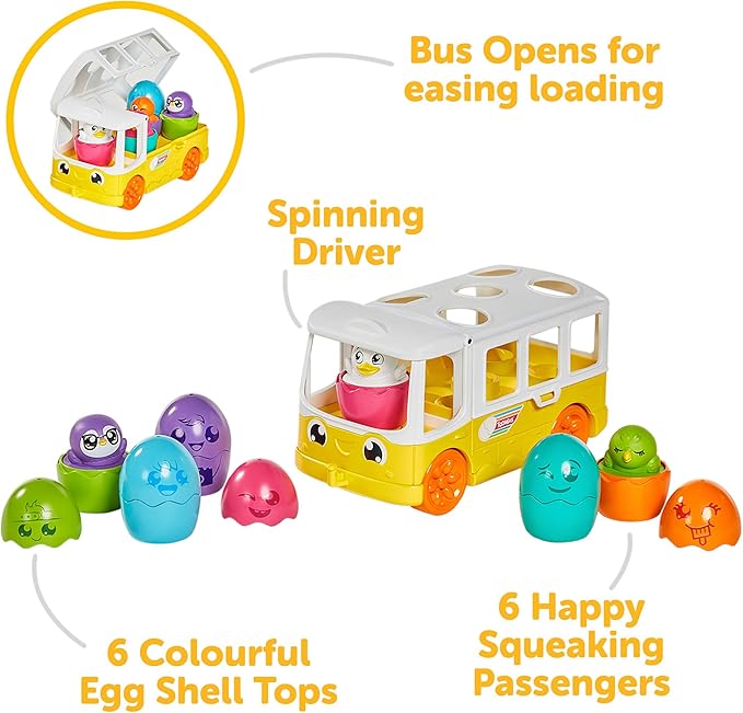 Toomies Tomy Hide and Squeak Egg Bus Baby Toy, Educational Shape Sorter with Colours and Sound, Easter Toy for Babies, Baby Push-Along Toy for Toddlers, Baby Boys & Girls Aged 1, 2 & 3 Year Olds