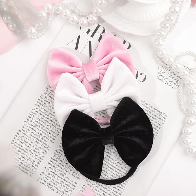 Velvet Baby Girl Bows Soft Elastic Nylon Headbands for Girls Hair Band Bows Black White Pink Handmade Newborn Bows Infant Toddler Kid Hair Accessories