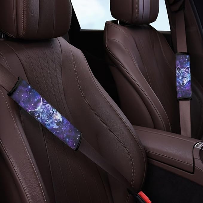 Biyejit Galaxy Wolf Car Seat Belt Pads Cover for Women, Soft Comfort Seat Belt Cushion Shoulder Backpack Straps for Adults Girls 2 Packs