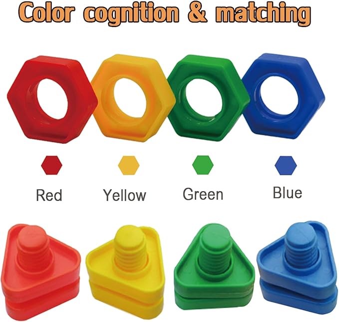 Jumbo Nuts and Bolts Toys 52Psc for Toddlers Preschoolers Kids, STEM Educational Montessori Building Construction Screw Matching Activities for 3,4,5 Year Old Boy and Girl.