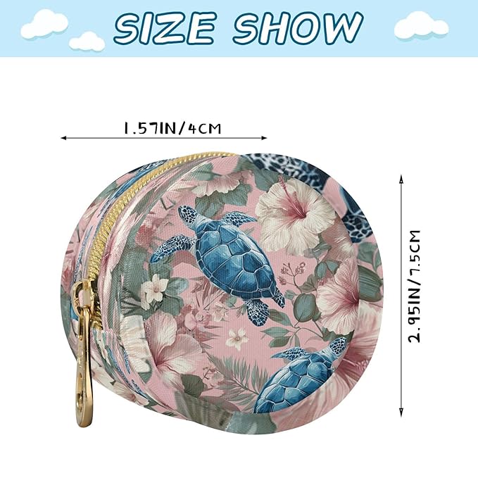Pacifier Holder with Clip Pacifier Case for Diaper Bag Round Baby Pacifier Pouch Box Bag Portable Sea Turtles and Pink Hibiscus