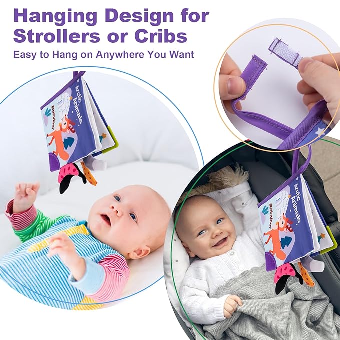 Love&Mini Baby Cloth Book Toys - Arctic Whale Sensory Touch & Feel Crinkle Books for Babies 6+ Months, Early Development Interactive Stroller Soft Toys, Easter Shower Gifts for Boys & Girls