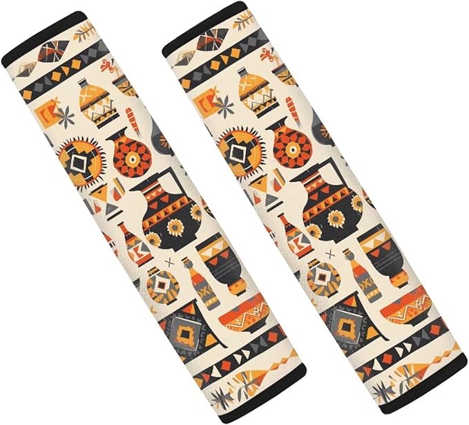 Tribal Geometry Print Universal Seat Belt Covers for Auto Polyester Retro Ethnic Rhombic Pattern Car Belt Strap Cover Shoulder Pad More Comfortable Driving