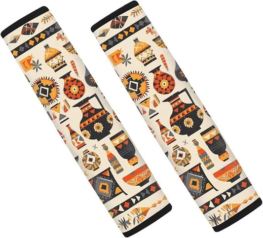 Tribal Geometry Print Universal Seat Belt Covers for Auto Polyester Retro Ethnic Rhombic Pattern Car Belt Strap Cover Shoulder Pad More Comfortable Driving