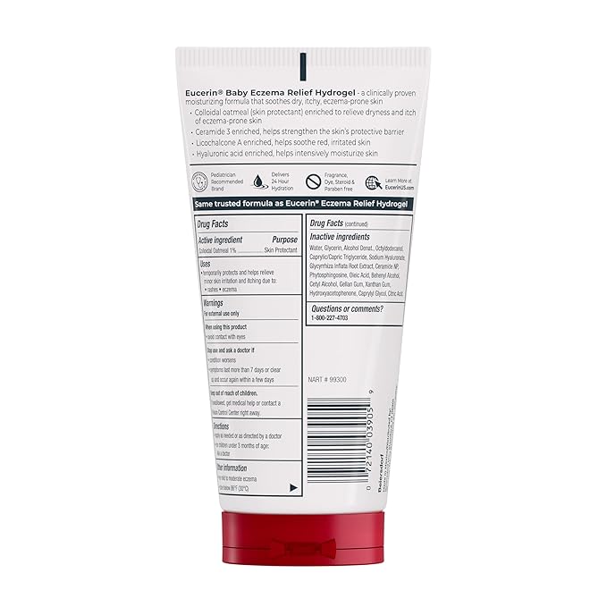 Eucerin Baby Eczema Relief Hydrogel for Dry, Itchy, Eczema-Prone Skin with Colloidal Oatmeal, Hypoallergenic, Fragrance Free and Steroid Free Body Moisturizer for Babies, 5 Fl Oz Tube