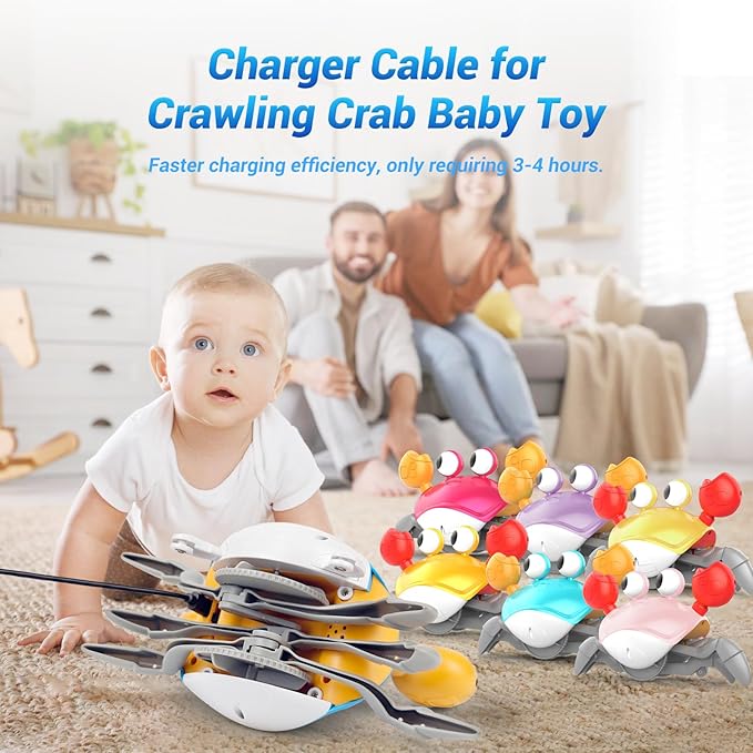 Cable for Crawling Crab Baby Toy: Original Charger Cord for Walking Crab Baby Toy - Tummy Time Crab Toy Charging USB Wire Moving Crab Dog Toy Running Dancing Crab（Type-C）