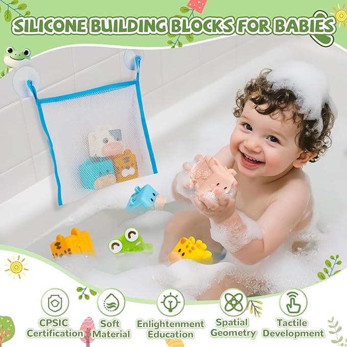 Animal Soft Baby Blocks,Silicone Squeeze Building Blocks Stacking Toys for 6+ Months Babies,Early Learning Touch Education Toys with Numbers Animals Fruits Texture Baby Gifts Easter Basket
