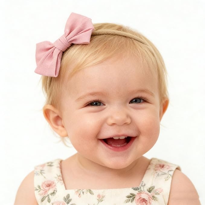 Baby Bow Headband Nylon Hairbands Stretchy Baby Hairbands Hair Accessories for Newborn Infant Toddlers Kids (5, Pink)