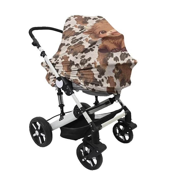 Wanyint Baby Car Seat Covers Nursing Cover Carseat Canopy Baby Breastfeeding Cover Multi-Use Nursing Scarf Infant Stroller Cover Home Decor, Cute Highland Cow Brown Cow Print