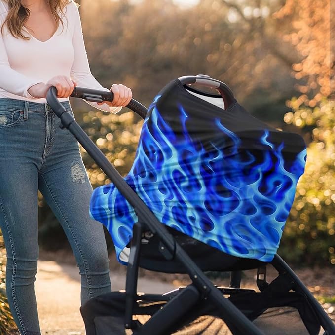Blue Flame Nursing Cover Breastfeeding Scarf Baby Privacy Car Seat Covers Infant Stroller Cover for Babies Breathable Unverisal Fit Carseat Canopy for Girls and Boys