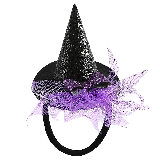 Baby Girls Mini Witch Hat Headband Infant Toddler Glitter Bow Tulle Party Hair Accessories Purple