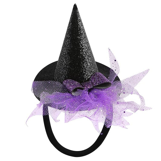 Baby Girls Mini Witch Hat Headband Infant Toddler Glitter Bow Tulle Party Hair Accessories Purple
