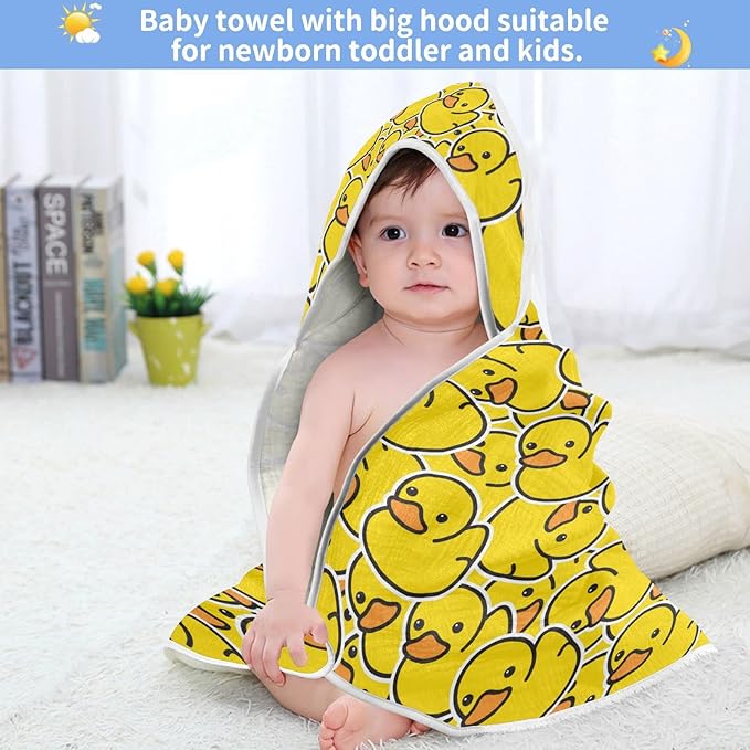 Yellow Rubber Duck Baby Boys Girls Bath Towel Cute Animals Hooded Towels Newborn Toddlers Organic Cotton Washcloths Shower Beach Towel 35 x 35 Inch