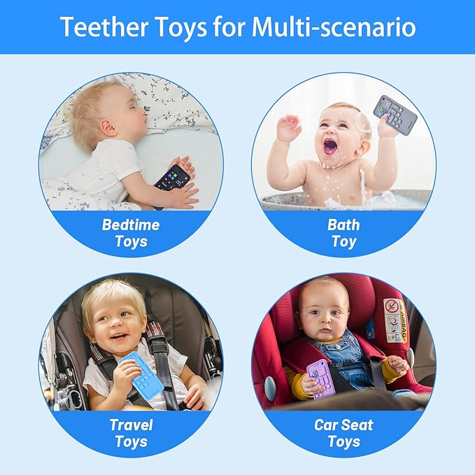Soft Silicone Baby Cell Phone Teethers | Teething Toys 0-12 Months | Infant Teether for Breastfeeding Baby Boy Girl (Black)