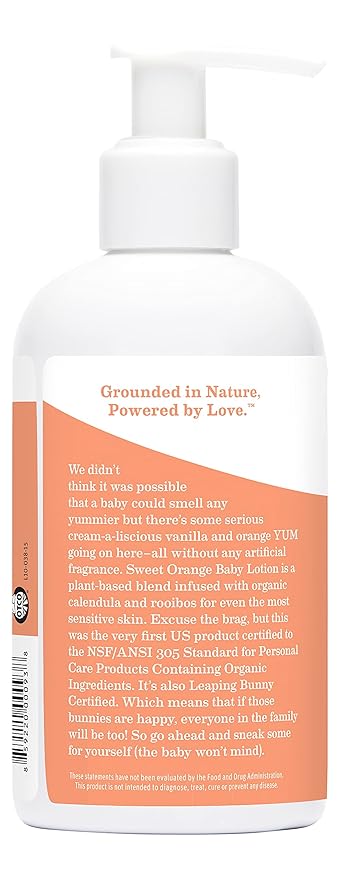 Earth Mama Sweet Orange Baby Lotion | Moisturizing Body Lotion for Dry Skin, Newborn Sensitive Skin Care, Face Moisturizer for Babies & Kids with Shea Butter, Calendula & Aloe, 8 Fl Oz (2-Pack)