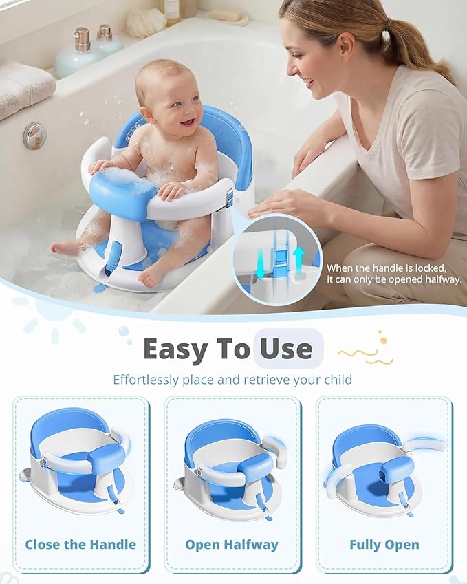 ONTHEWEI Baby Bath Seats for Babies Sitting Up, Non-Slip Baby Bathtub with 3 Suction Cups, Safe & Comfortable Toddler Bath Seat Ideal for Baby Bath/Shower Support, Stable Design, Grey (6-24 Months)