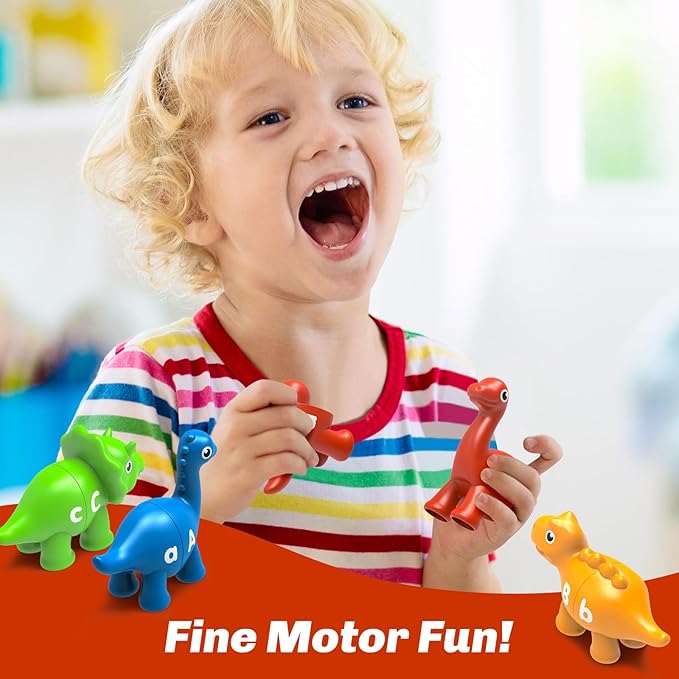 26PCS Dinosaur Alphabet Learning Toys for Kids Ages 3-5, Double-Sided ABC Matching Game with Uppercase Lowercase, Montessori Educational Fine Motor Toys, Preschool Sensory Sorting Toy Gift