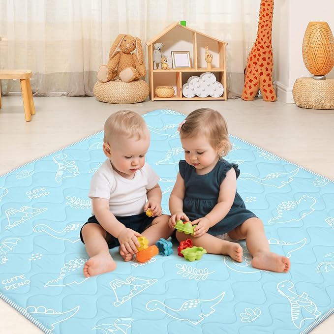 Baby Play Mat for Floor,Soft 50x50 Playpen Mat,Thick Foam Playmat for Tummy Time,Safe Non-Slip Backing for Kids,Graffiti Dinosaurs