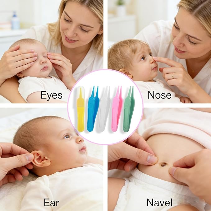 5 Pcs Nose Cleaning Tweezers, 5 Colors Baby Booger Picker with Round Head Comfortable Effective Booger Remover Tool Ear Noses Navel Cleaner Clip for Baby's Care