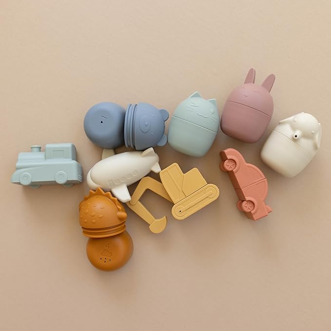 Brooklyn Neutral Non Toxic, Silicone Bath Toys-5 Pack Animal Bathtub and Water Toys for Babies