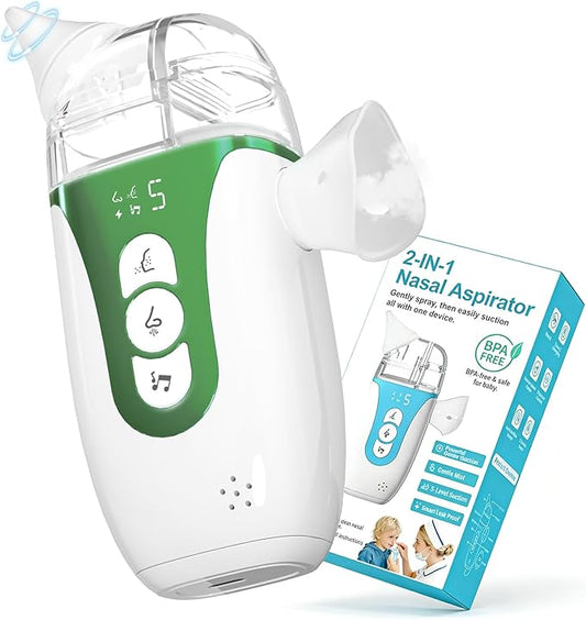 Smart Baby Nasal Aspirator, Household 2-in-1 Electric Nose Sucker with 5-Level Suction, Soothing Music, 2 Silicone Tips, USB-C Charge, Storage Case, Baby Nose Aspirator Gift (Mint Green)