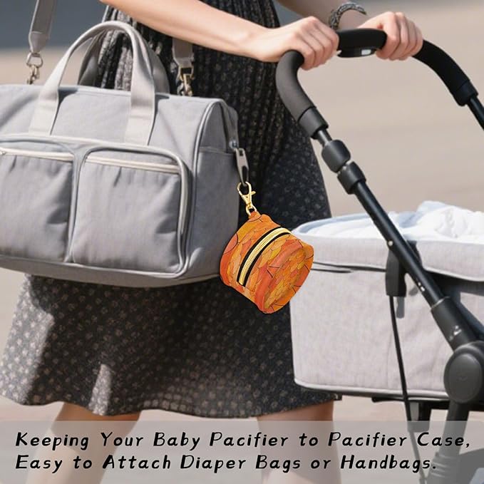 Pacifier Holder with Clip Pacifier Case for Diaper Bag Round Baby Pacifier Pouch Box Bag Portable Orange Fish Scale
