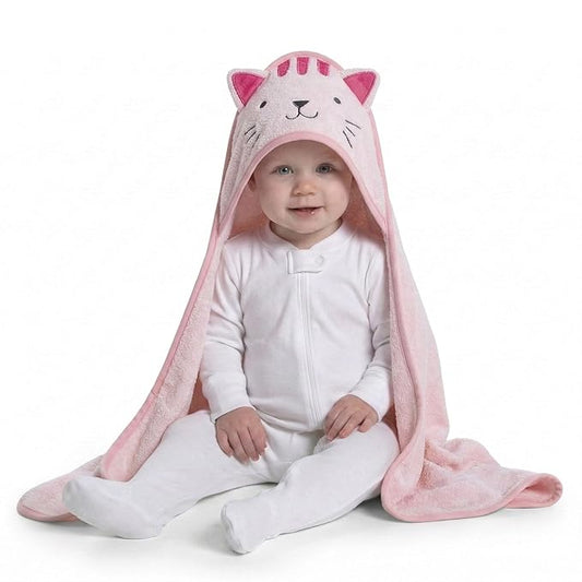 Delta Children Baby/Infant Hooded Bath Towel - Super Soft and Absorbent- Newborn Essential - Ideal Baby Registry/Shower Gift for Boys and Girls, Pink Cat