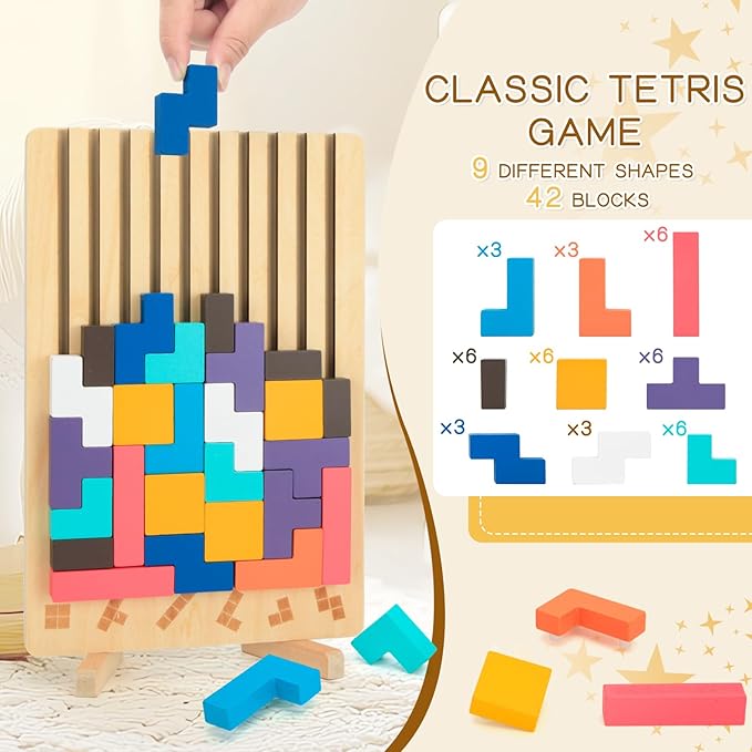 Wooden Stacking Puzzle Toy,3D Colored Wooden Puzzle,Russian Montessori Brain Blocks Puzzles Toys for Boys and Girls,Board Jigsaw Game Toys for Brain Teasers for Toddlers 3-8Years