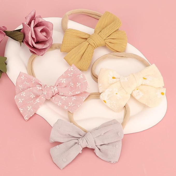 AQOKKA Baby Girl Headbands with Bows Soft Nylon Newborn Toddler Hairbands Handmade Baby Hair Accessories for Infant Girls Kids