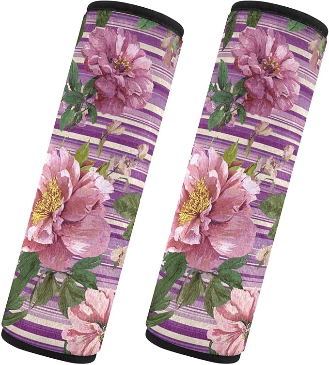 2 Pack Seatbelt Covers Seat Belt Cover Pad for Adults Boys Girls Car Seat Strap Covers Pads Cushion Universal Shoulder Strap Pad Protector for Backpack Camera Bag 6.5 Inch Cute Pink Striped Roses