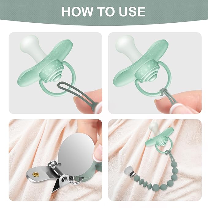 MINMUNJIU Silicone Pacifier Clips for Boys, 4 Pack One Piece Soft Flexible Pacifier Holder Clip Binky Clips for Boys