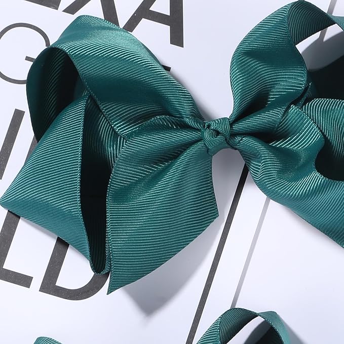 Hunter Green Bows for Girls,6PCS Hand-made Grosgrain Ribbon Hair Bows Alligator Clips Hair Accessories for Little Teen Toddler Girls Kids (Hunter Green)