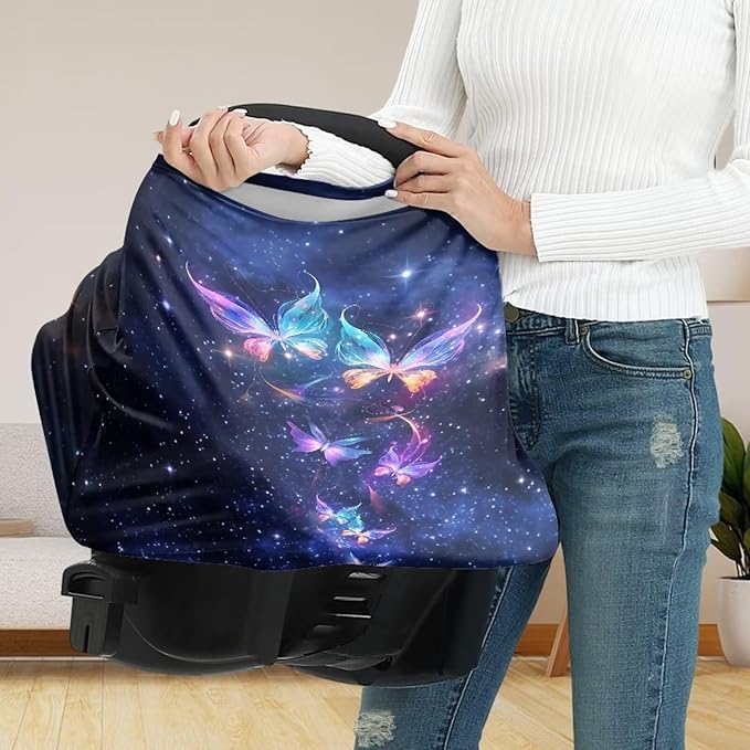 Butterfly Galaxy Car Seat Cover Dust Cover Infant Stroller Cover Wind-Protected Sun-Proof Car Seat Canopy Cover Privacy Protection Reusable Pram Dust Protector