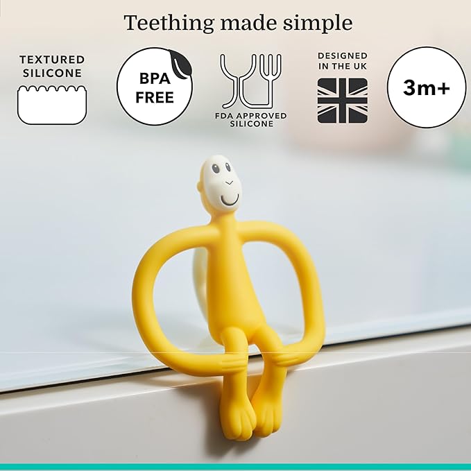 Matchstick Monkey Original Teether & Gel Applicator – Silicone Baby Teether, Easy-to-Grip, BPA-Free, Supports Self-Soothing & Early Brushing, 3 Months+, 4 Inches, Yellow