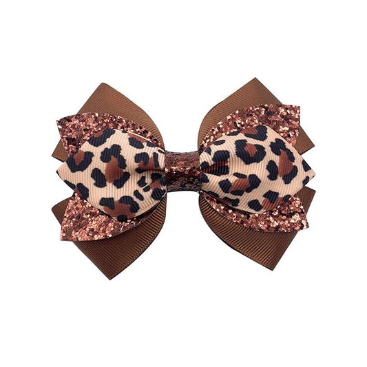 Glitter Leopard Hair Bow Clips for Girls Women Leopard Bow hairpin Hair Accessories.(FJ119) (D)