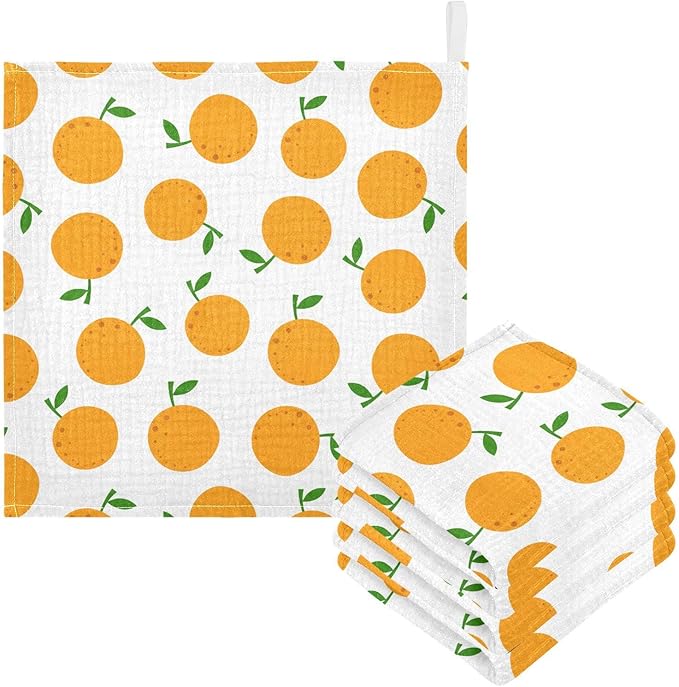 vvfelixl Baby Washcloths Cotton Cartoon Oranges Baby Muslin Washcloths Soft Baby Face Towel for Newborn Infants Baby Wipes, 11.8 X 11.8 Inch, 5 Pack White