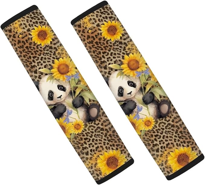AFPANQZ 2pcs Seat Belt Pads Covers Universal Fit for Truck Vans Sedans SUVs Cute Panda with Sunflower Car Safety Seatbelt Pad Cushion Comfortable Driving Car Seats Accessories Decor
