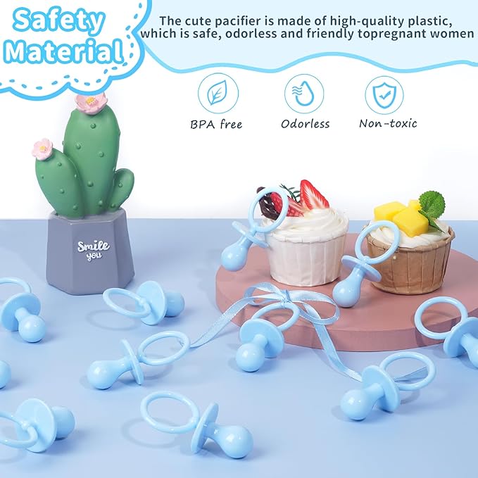 50 Pacifiers for Baby Shower Game Boy, 2.75’’ Plastic Pacifiers Baby Shower Game, Bulk Baby Shower Pacifiers for Gender Reveal Baby Shower Decoration DIY, Table Scatter, Baby Shower Favors (Blue)