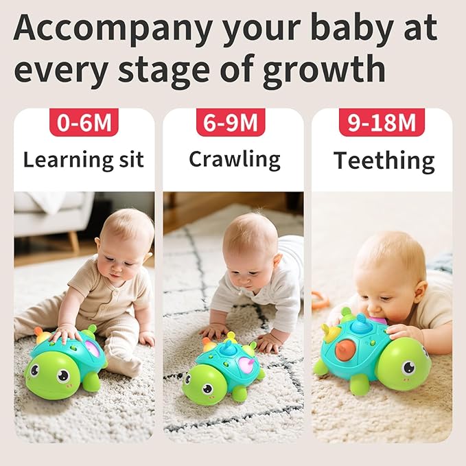 Baby Musical Crawling Toys 6 to 12 Months, Infant Turtle Light Up Toy for Teething Fine Motor Sleep Aid, Baby 7 8 9 10 11 Months 1 Year Old Boy Girl Gift
