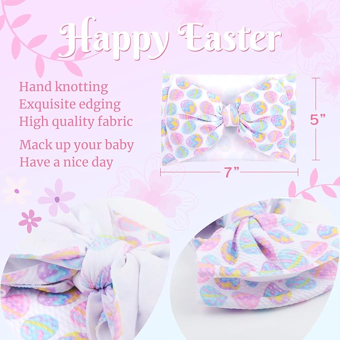 7” Large Baby Bows Easter Egg Bows Headbands for Girls Newborn Infant Elastic Tied Hairbands Bows Easter Cute Hair Accessories Gift Pink White Blue