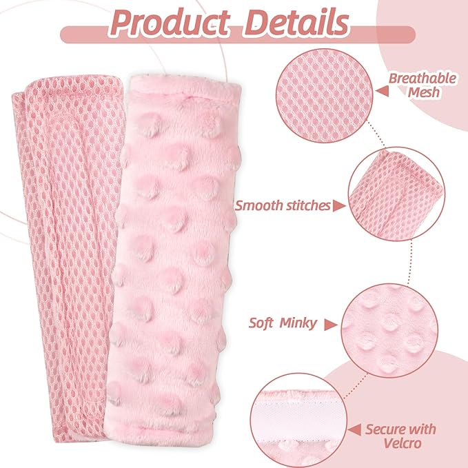 2-in-1 Baby Car Seat Cushion & Car Seat Strap Pads, Infant Car Seat Head Support & Strap Shoulder Covers, Car Seat Insert & Belt Covers for Newborn, Pink
