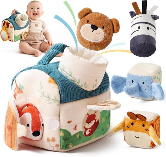 Youuys Travel Sensory Soft Barn Toys for Babies 6-12 Months & Toddlers 1-3 Year Old On-The-Go Montessori Stuffed Animal Plush Playset with Crinkle, Rattle, Safe Mirror Educational Gifts for Boy Girl