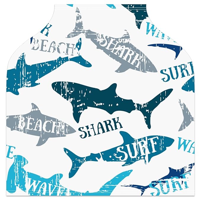 Baby Car Seat Stroller Covers Beach Shark Nursing Cover Breastfeeding Scarf Soft Breathable Stretchy Infant Car Canopy Coverage Carseat Cover for Boys and Girls Multi Use