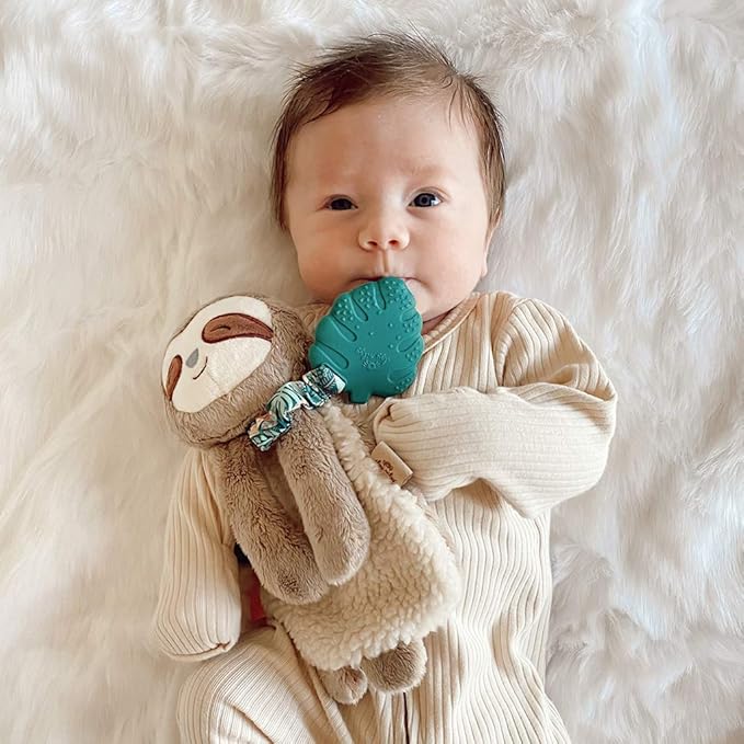 Itzy Ritzy - Itzy Lovey Including Teether, Textured Ribbons & Dangle Arms; Features Crinkle Sound & Linking Ring Set; Set of 8 Braided, Rainbow-Colored Versatile Linking Rings