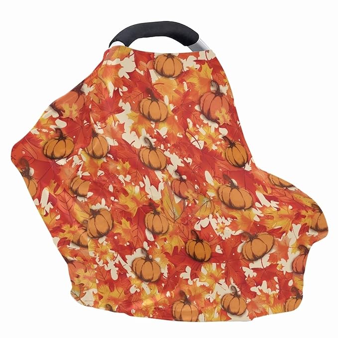 AFPANQZ Pumpkin Maples Stretchy Baby Car Seat Covers for Boys Girls Cool Mom Infant Car Canopy Spring Autumn Winter Snug Warm Breathable Windproof Open Peep Top Universal Fit