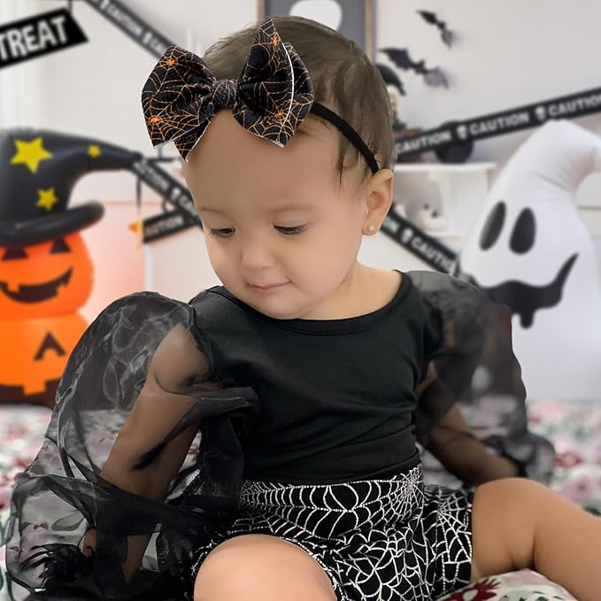 Halloween Baby Girl Headbands with Bows for Newborn Hair Accessories Orange Hair Bow Pumpkin Nylon Halloween Hairbands 3 PCS