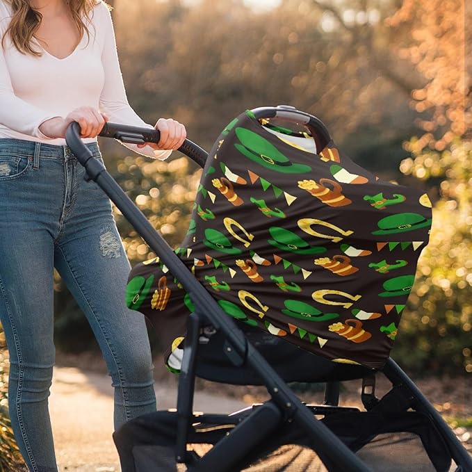 Green Hat Boots Print Baby Nursing Cover,Breathable Infant Carseat Cover,St. Patrick's Day Theme Car Seat Canopy for Baby Girls,Perfect Mom’s Scarf